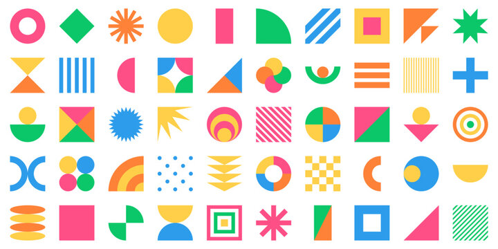 Set of colorful simple geometric shapes. 