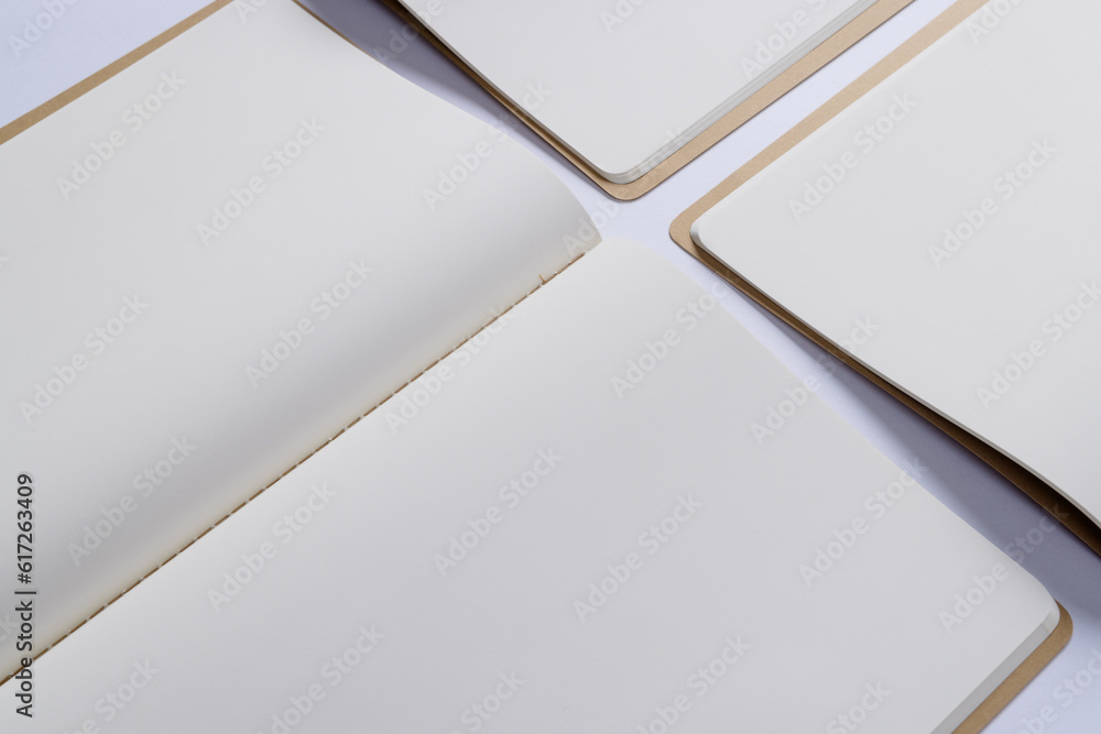 Poster close up of open books with copy space on white background