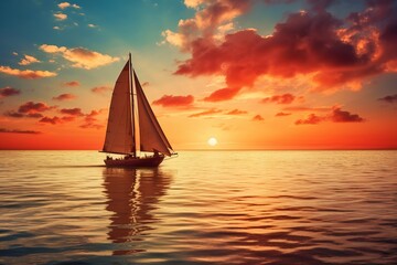 Fototapeta na wymiar Sailboat on a calm sea with the sun. 