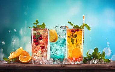 Colorful cocktails on soft background