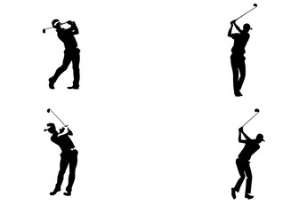 people playing golf in various poses isolated vector silhouette on white background