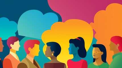 Equal Voices: A simple yet powerful illustration of diverse speech bubbles, highlighting the significance of inclusive dialogue in promoting social responsibility | generative ai