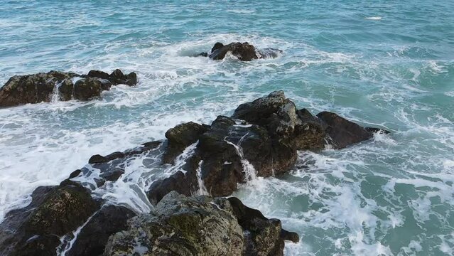 Aerial ocean rocks and coastal beach view in Cabo - HD 