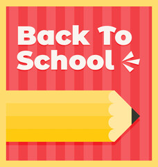 back to school banner with pencil illustration vector on red background