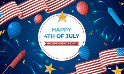 Fourth of July Independence Day of United States of America Festivity Background Vector illustration. Independence Day of United States of America 4th of July with American Flag and Fireworks