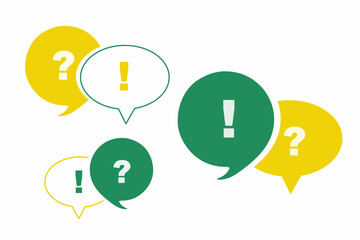 group of blank yellow and green with question mark and exclamation mark on  speech bubble icon on white background for communication, customer feedback concept
