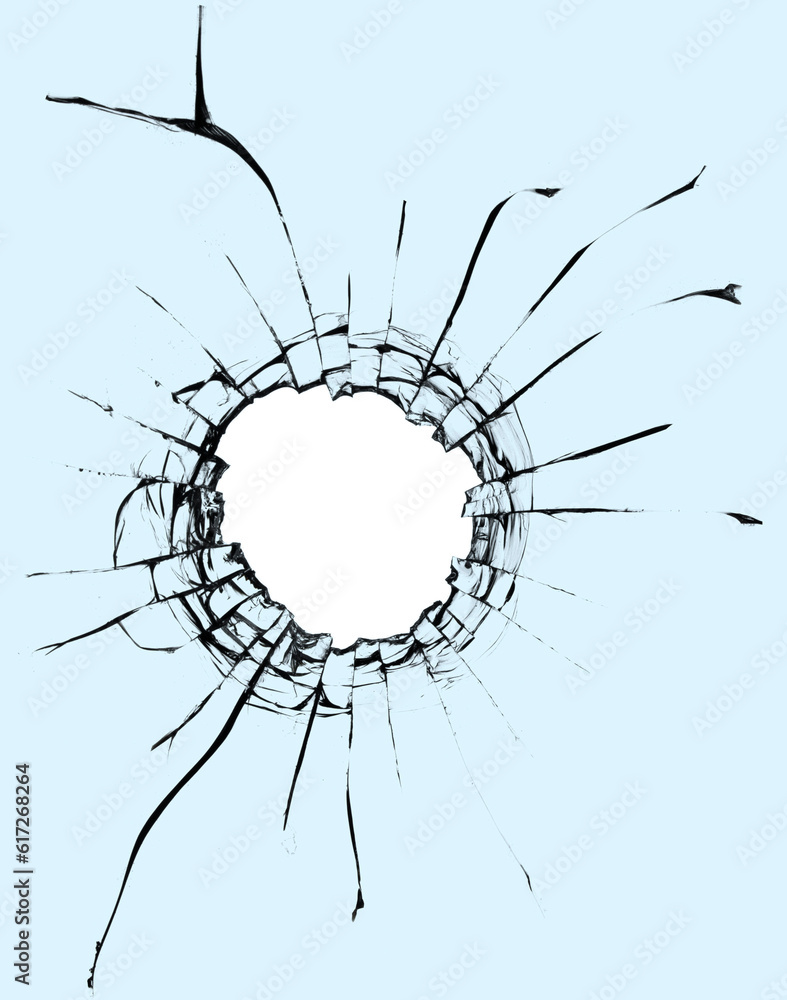 Aufkleber a hole with the texture of cracks in the glass from a gunshot to the window. transparent background 