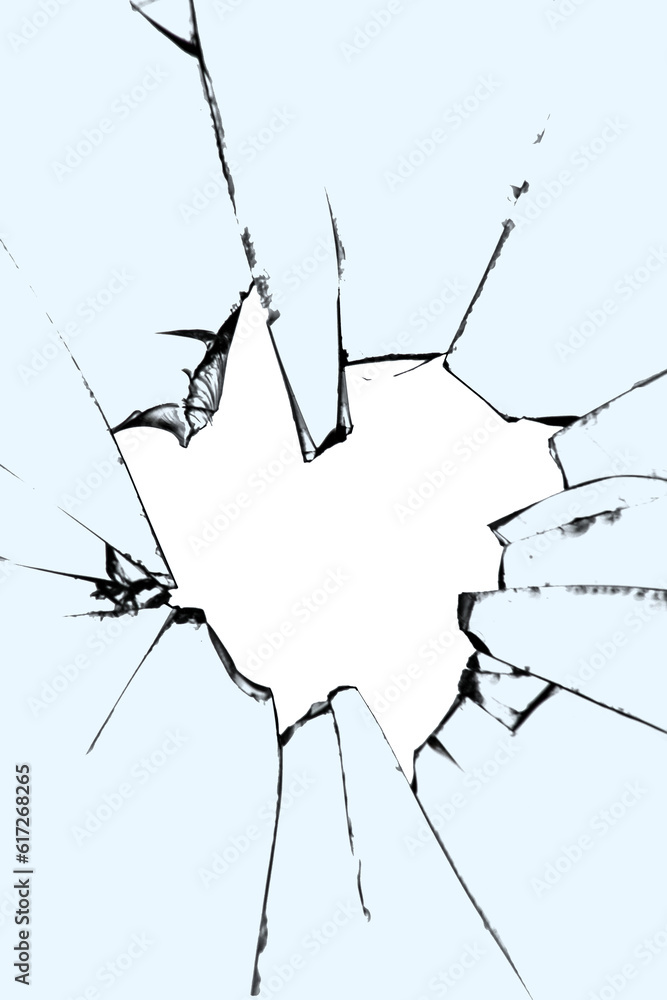 Poster broken glass texture with translucent background in window on white background.