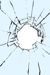 Cracked window hole texture with transparent background for design. Photo effect of broken glass.