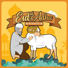 Eid al adha vector with animal farm object