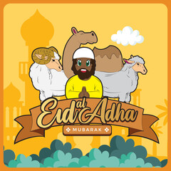 Eid al adha vector with animal farm object