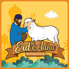Eid al adha vector with animal farm object