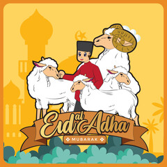 Eid al adha vector with animal farm object