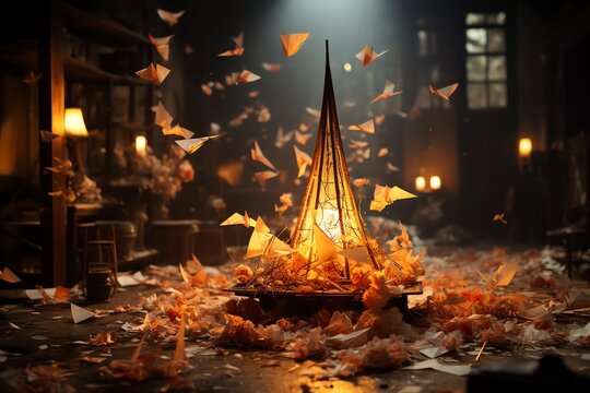Burning origami crane a delicate paper creation