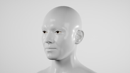 male hyper-realistic robot or cyborg in studio with white light. Artificial intelligence or neural network in image cybernetic man. Digital technology concept. 3d render