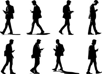 Fototapeta premium businessman walking looking at mobile phone