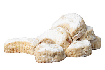 Kavala cookies isolated on white background. Sweet almond cookies. Bakery products. close up