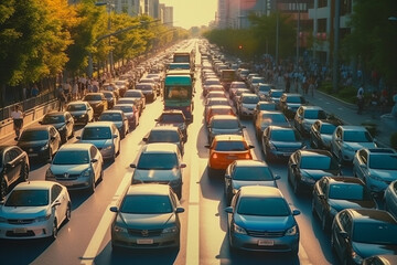 Big traffic Jam in City. Cityscape