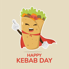 Vector graphic of super kebab wrap character cartoon mascot, suitable for kebab day