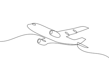 Travel plane, airplane continuous line outline vector art illustration. Airplane flight trip sketch icon doodle illustration. Take Flight Continuous Line Art: Discover Essence of Travel and Adventure