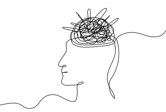 recommend clip art: Continuous One Line Mental Chaos Brain Head Health Mind Art Sketch Вoodle Сoncept.  Stress Therapy Problem Continuous One Line Drawing. A Single Stroke of Healing: Vector Drawing for Mental Well-being
