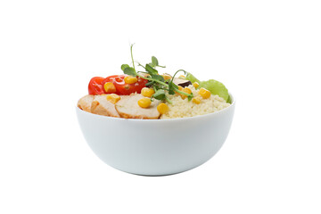 PNG, Concept of lunch, paper bowl with food, isolated on white background
