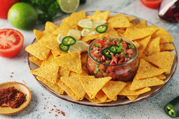 Fresh homemade pico de gallo with corn chips
