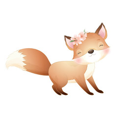 Cute fox poses watercolor illustration