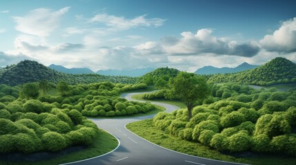 Sustainable Pathways: A simple illustration of intertwining roads leading to a greener horizon, representing the choices and actions taken for sustainable living | generative ai