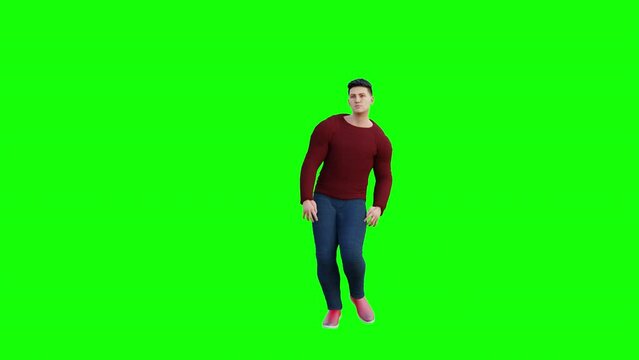 a dancing hip hop character. 3d man dancing on green background. 3d animation of a dancing character