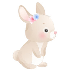 Fototapeta na wymiar Cute rabbit poses watercolor illustration