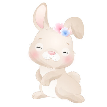 Cute rabbit poses watercolor illustration