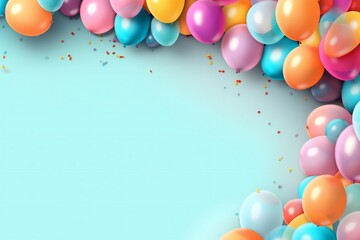 Birthday background with balloons, confetti and garlands, lots of empty copyspace Generative AI