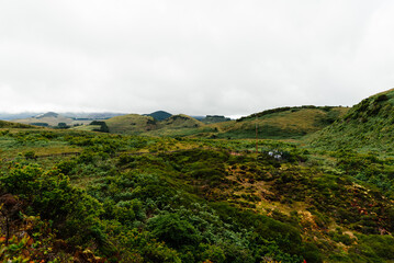 Furnas do Enxofre a foggy day of summer. Terceira Island, Azores, Portugal