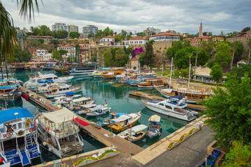 Fototapeta na wymiar The ancient port of the old city of Antalya