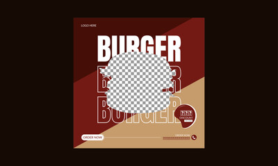 Burger social media post design for restaurant.