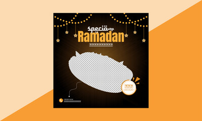Restaurant banner design with an editable discount for ramadan Kareem. 