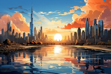 Dubais futuristic cityscape pop art - obrazy, fototapety, plakaty