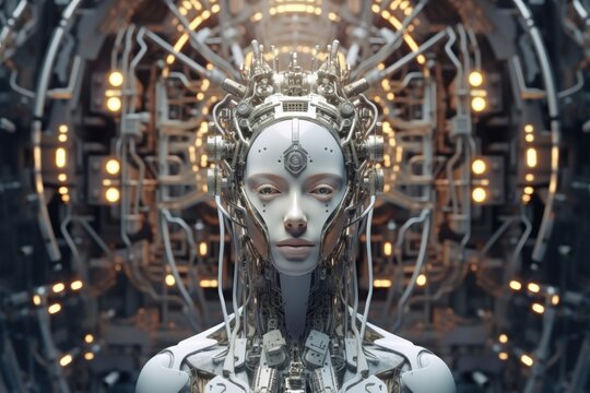 Dream of the machine, science fiction female artificial intelligence. Generative AI