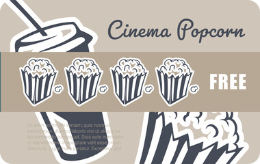 Cinema popcorn free, loyalty card for clients - obrazy, fototapety, plakaty