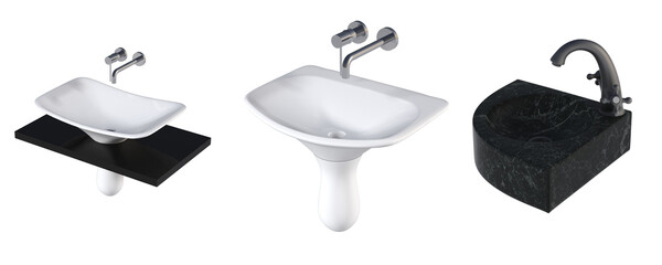 Washbasin isolated on transparent background, sink, 3D illustration, cg render
