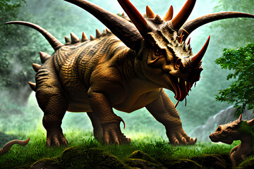 Fototapeta premium Styracosaurus Dinosaur, Generative AI Illustration