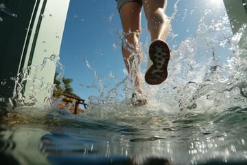 Foot kicking off a wall underwater