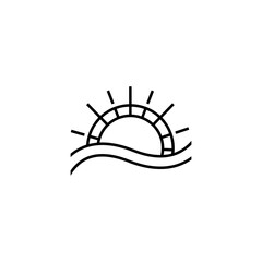 ocean view line art style logo with waves and sun elements