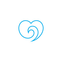 Heart and waves simple line logo design