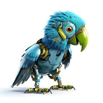 blue smiling cute parrot bird robot