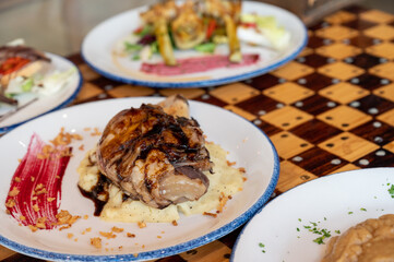 Wholesome, colorful plate of fresh fruits and vegetables - a scrumptious healthy meal.