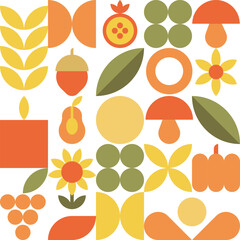 Geometric mosaic, bauhaus pattern. Modern geometry figure, shape and autumn elements. Scandinavian.