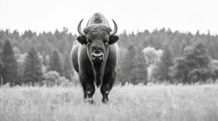 Bull bison in nature. Generative AI