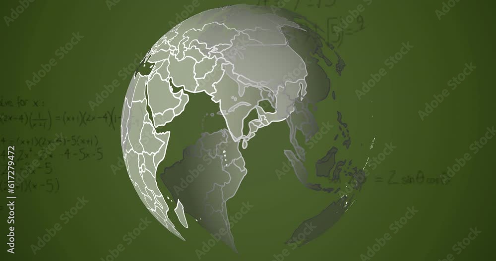 Poster animation of globe over mathematical equations and diagrams against abstract background